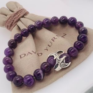 David Yurman Men Amethyst Spiritual Beads Bracelet Sz 8.5